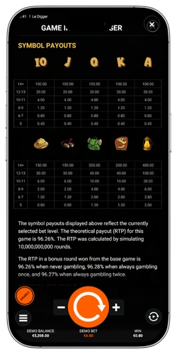Le Digger slot: schermata informativa con paytable e regole del gioco Hacksaw Gaming