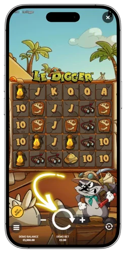 Le Digger slot: pulsante SPIN per avviare il round sulla griglia 6x5