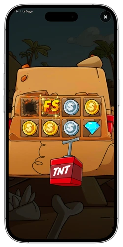 Le Digger slot: esplosione Dinamite su griglia con rimozione degli strati Layer